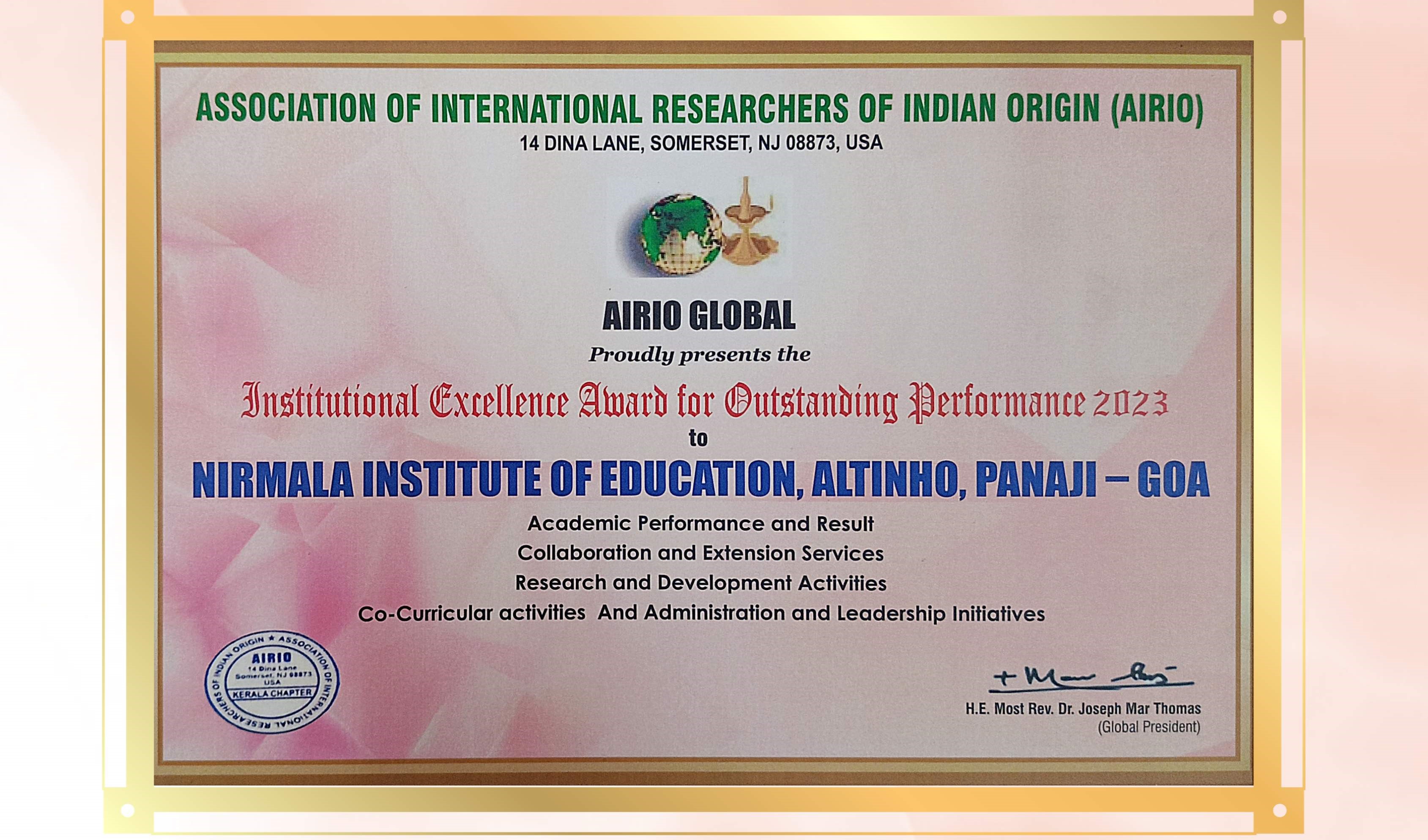 Institutional Excellence Award for Outstanding Performance 2023